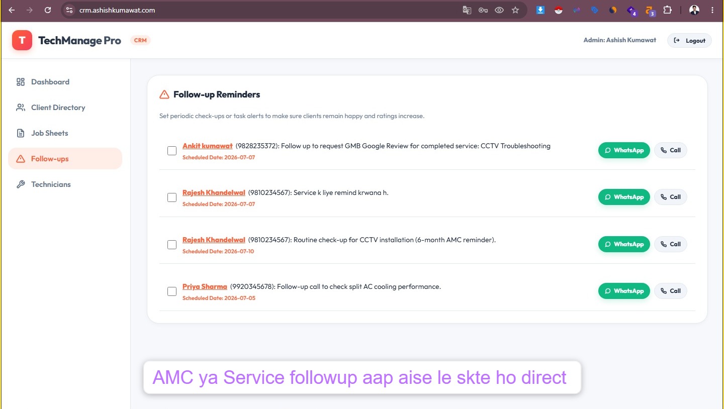 Servexa CRM Follow-up & AMC Alerts engine
